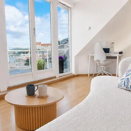 Penthouse With Panoramic Fjord Views - Private Terrace In Center *